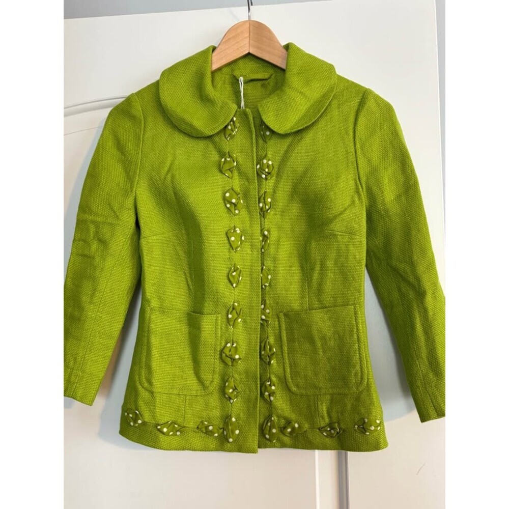 NWOT Boden linen size 2 women’s lime green polka dot ribbon detail blazer jacket